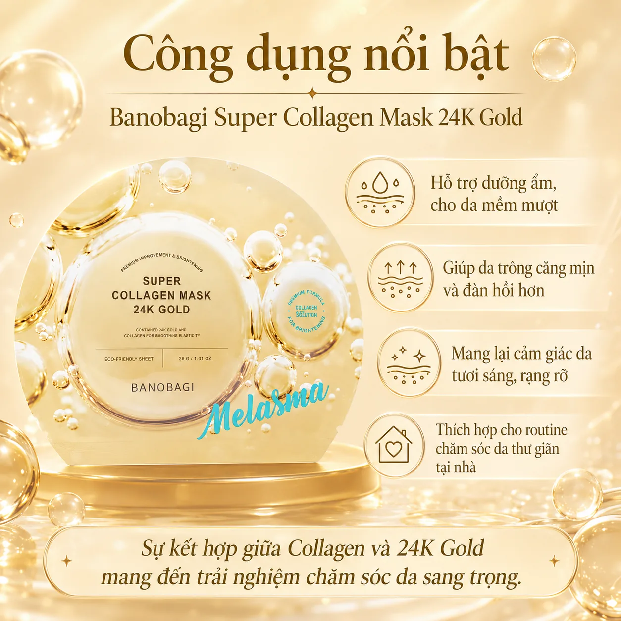 Mặt nạ Collagen tinh thể vàng 24K dưỡng da Banobagi Super Collagen 24K Gold 2