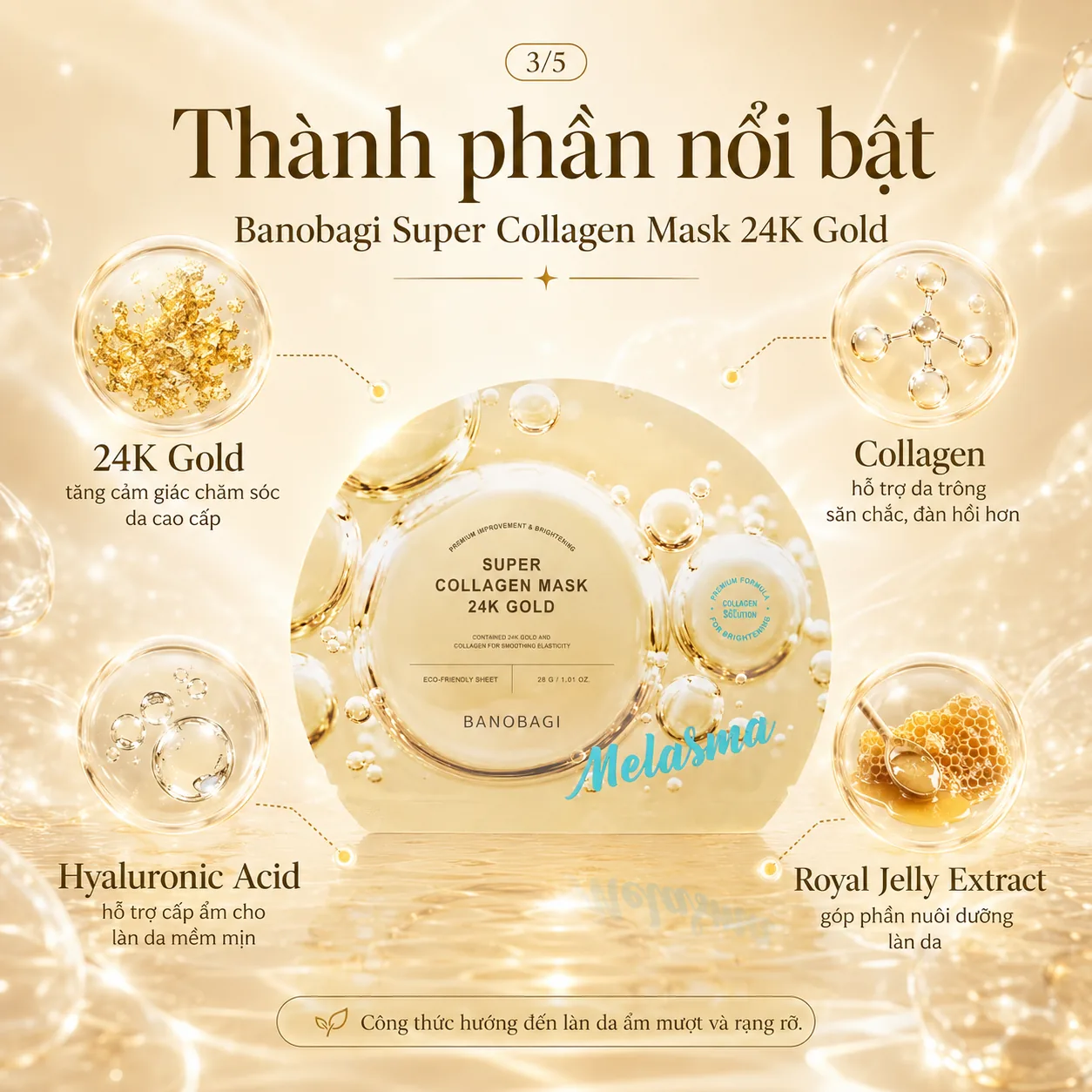 Mặt nạ Collagen tinh thể vàng 24K dưỡng da Banobagi Super Collagen 24K Gold 3