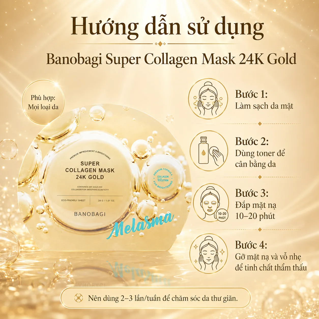 Mặt nạ Collagen tinh thể vàng 24K dưỡng da Banobagi Super Collagen 24K Gold 4