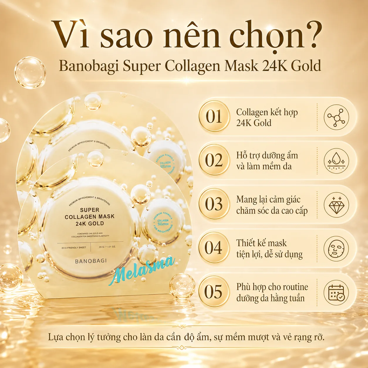 Mặt nạ Collagen tinh thể vàng 24K dưỡng da Banobagi Super Collagen 24K Gold 5