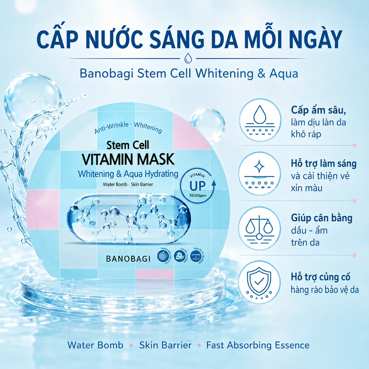 Mặt nạ tế bào gốc dưỡng trắng cấp nước Banobagi Stem Cell Whitening & Aqua 2