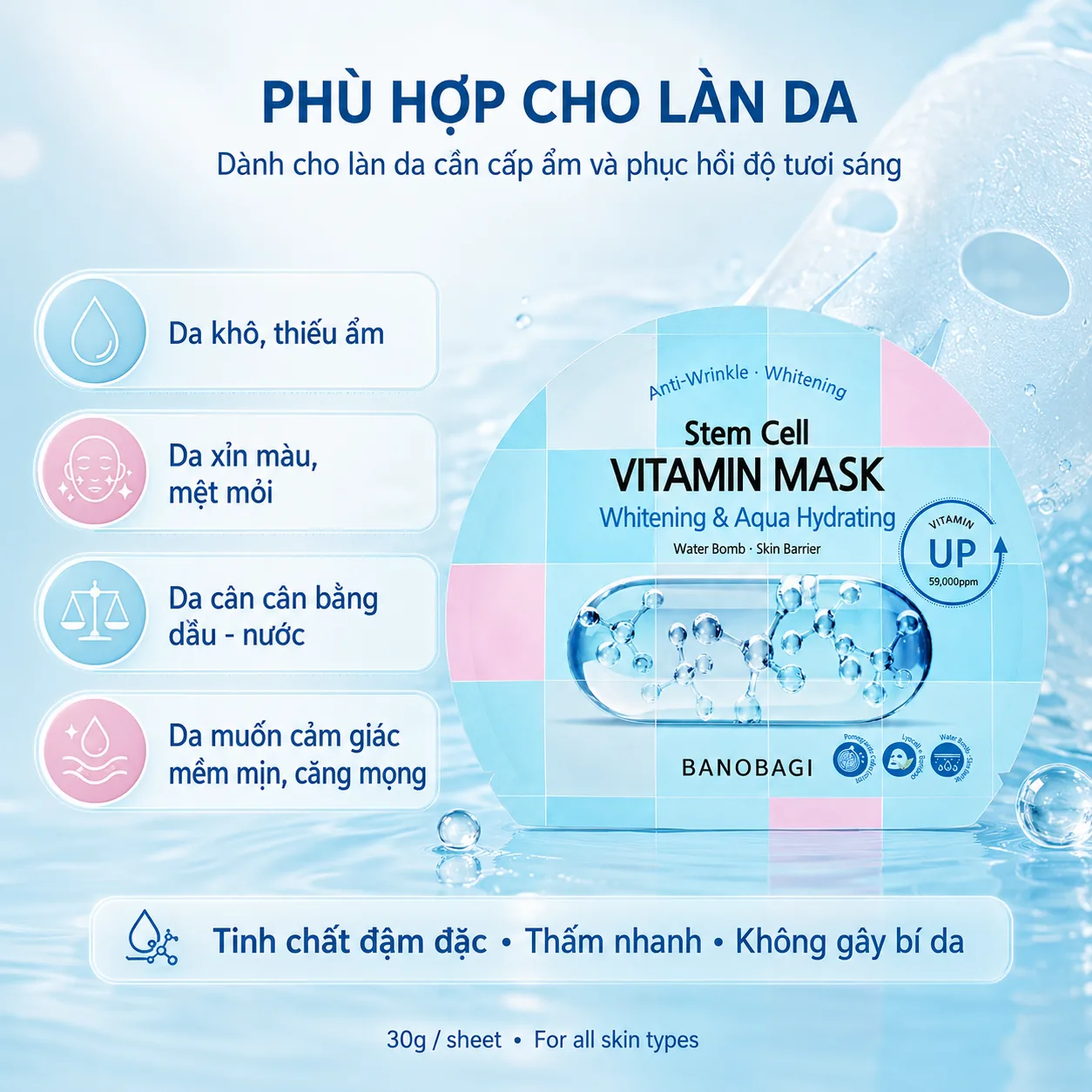 Mặt nạ tế bào gốc dưỡng trắng cấp nước Banobagi Stem Cell Whitening & Aqua 4
