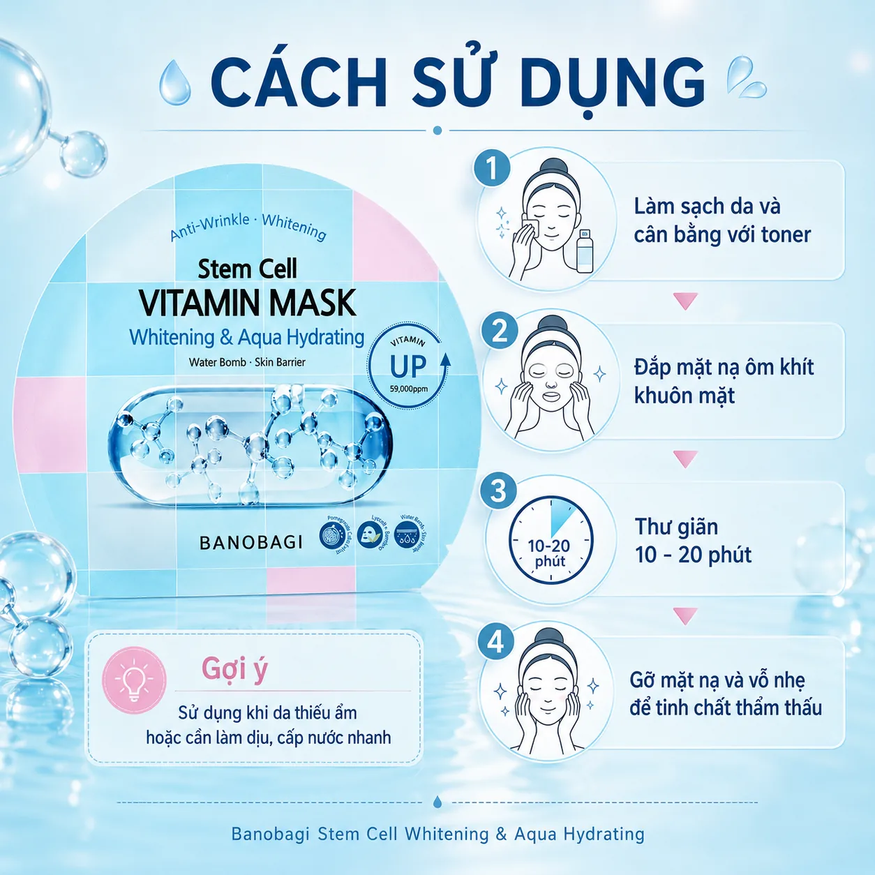 Mặt nạ tế bào gốc dưỡng trắng cấp nước Banobagi Stem Cell Whitening & Aqua 5