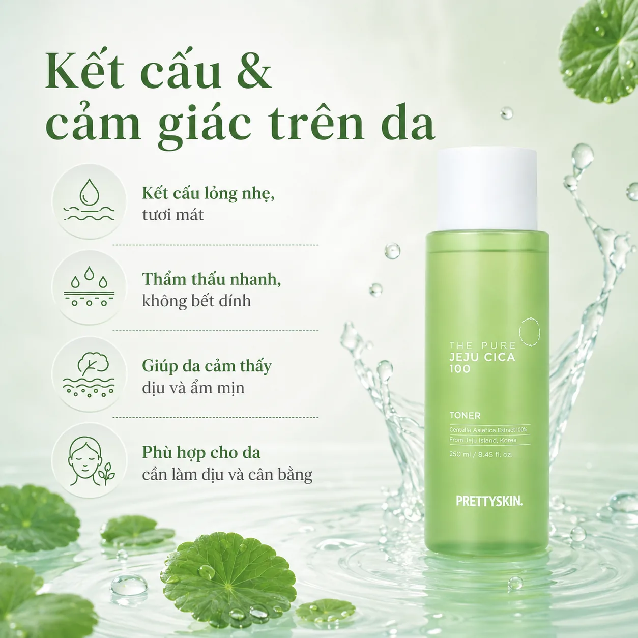 Nước hoa hồng rau má dịu da Prettyskin The Pure Jeju Cica 100 200ml 3