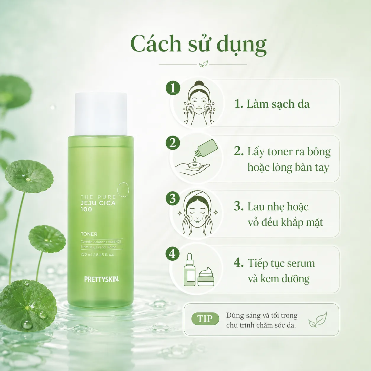 Nước hoa hồng rau má dịu da Prettyskin The Pure Jeju Cica 100 200ml 4