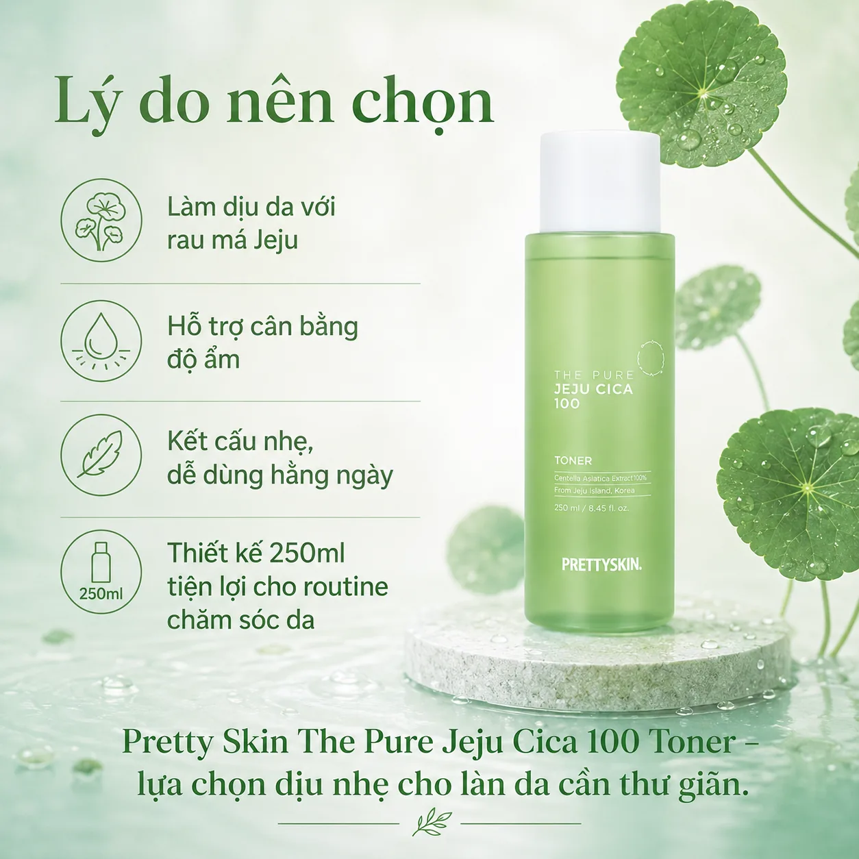 Nước hoa hồng rau má dịu da Prettyskin The Pure Jeju Cica 100 200ml 5