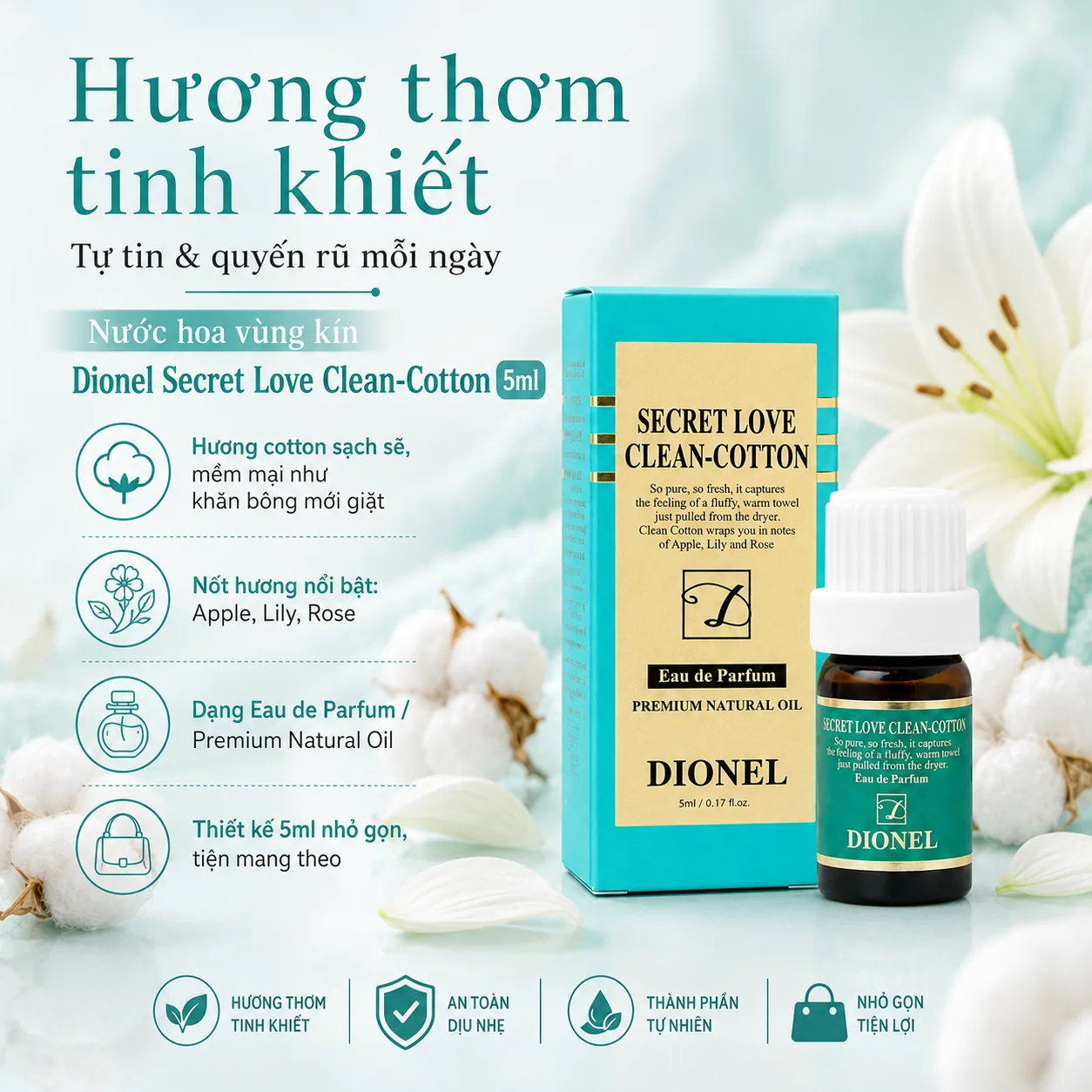Nước hoa vùng kín Dionel Secret Love Clean Cotton 5ml 2