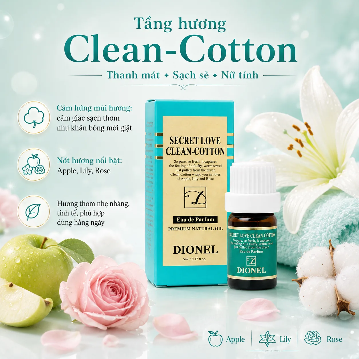 Nước hoa vùng kín Dionel Secret Love Clean Cotton 5ml 3