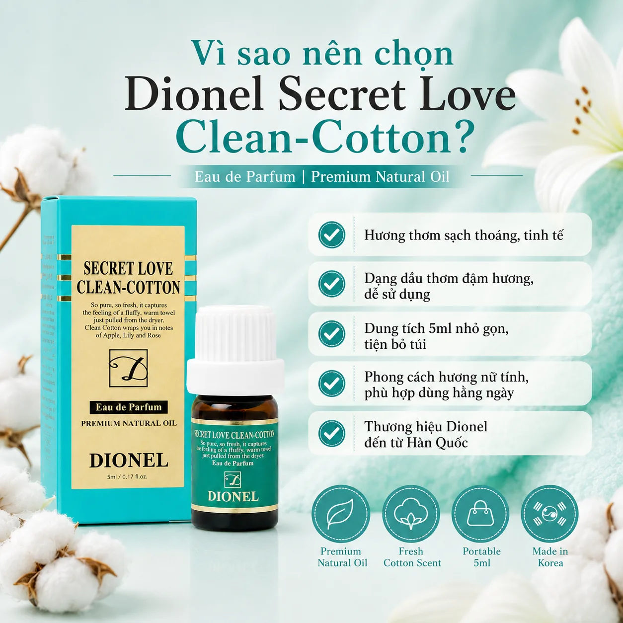 Nước hoa vùng kín Dionel Secret Love Clean Cotton 5ml 5