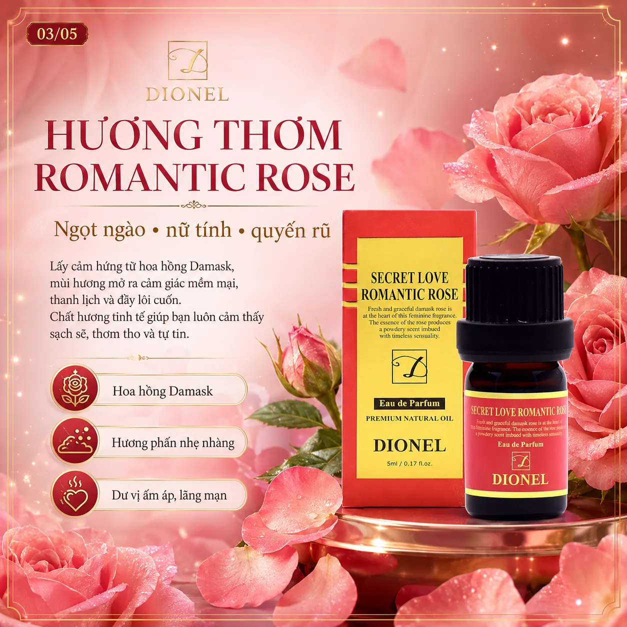 Nước hoa vùng kín Dionel Secret Love Romantic Rose 5ml 3
