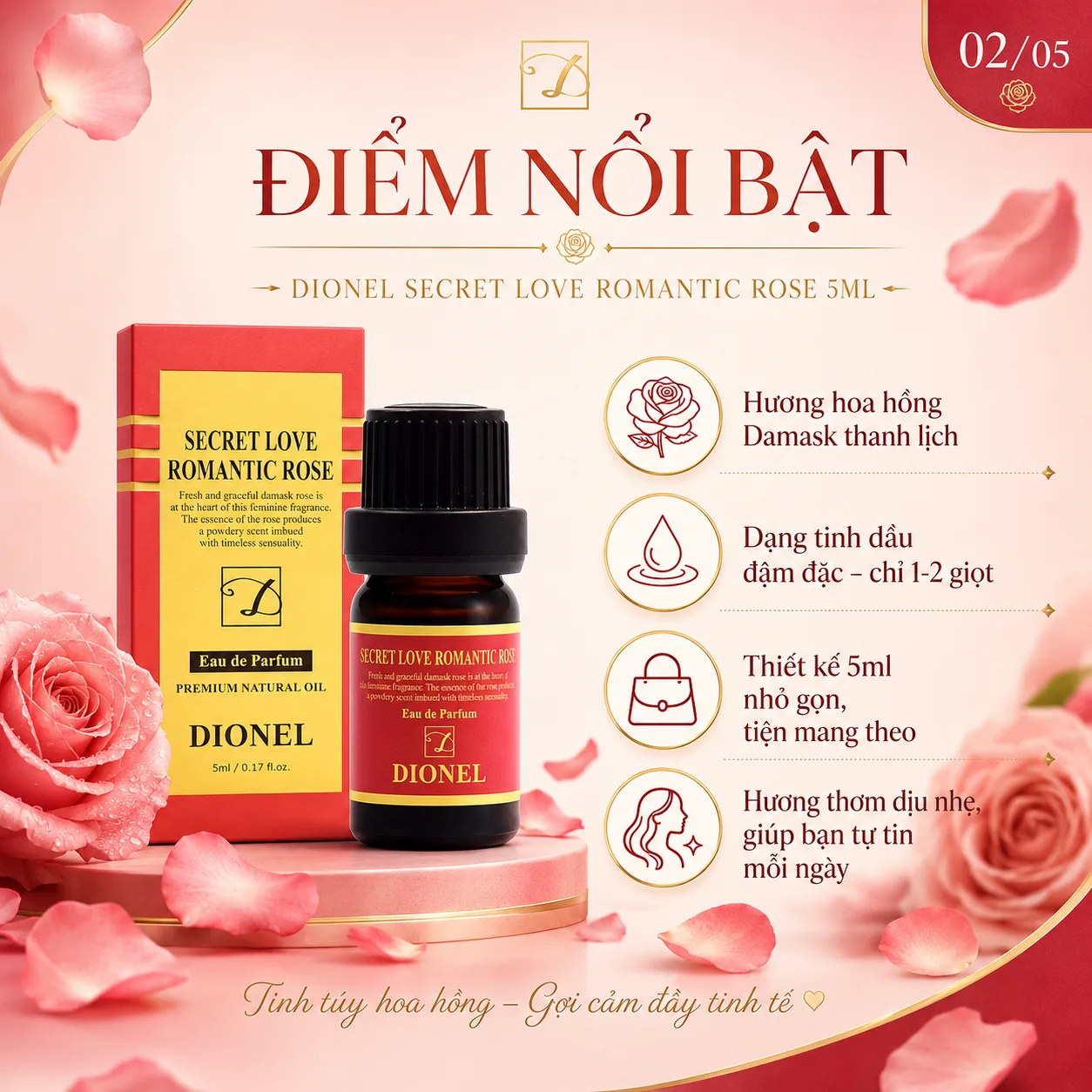 Nước hoa vùng kín Dionel Secret Love Romantic Rose 5ml 4