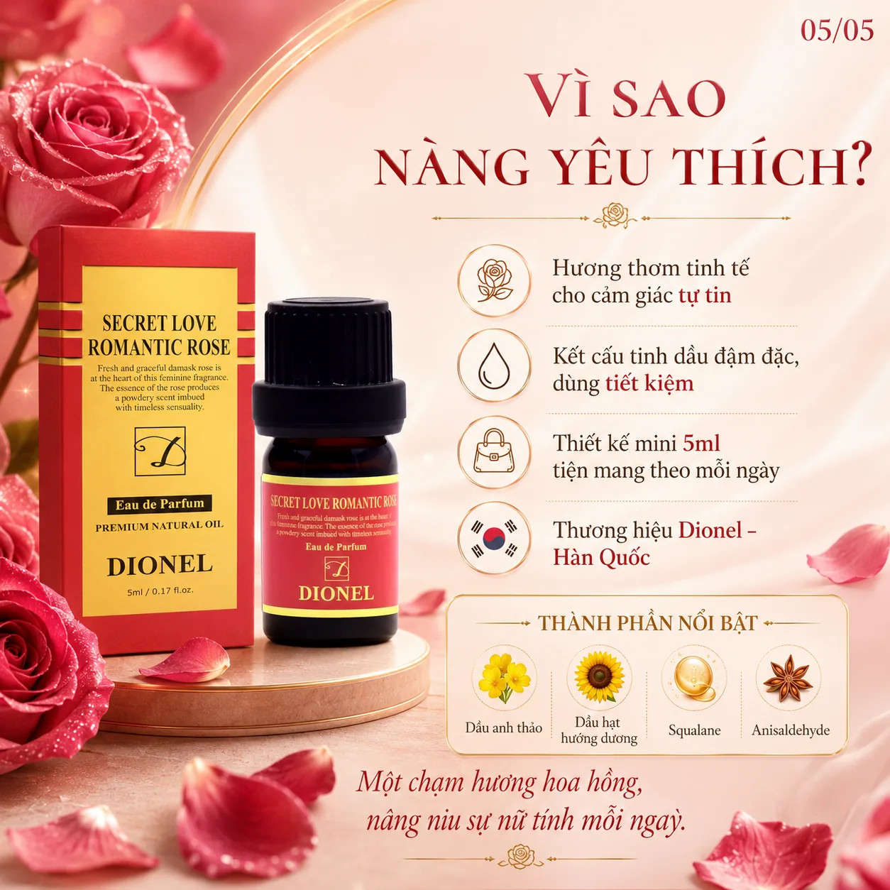 Nước hoa vùng kín Dionel Secret Love Romantic Rose 5ml 5