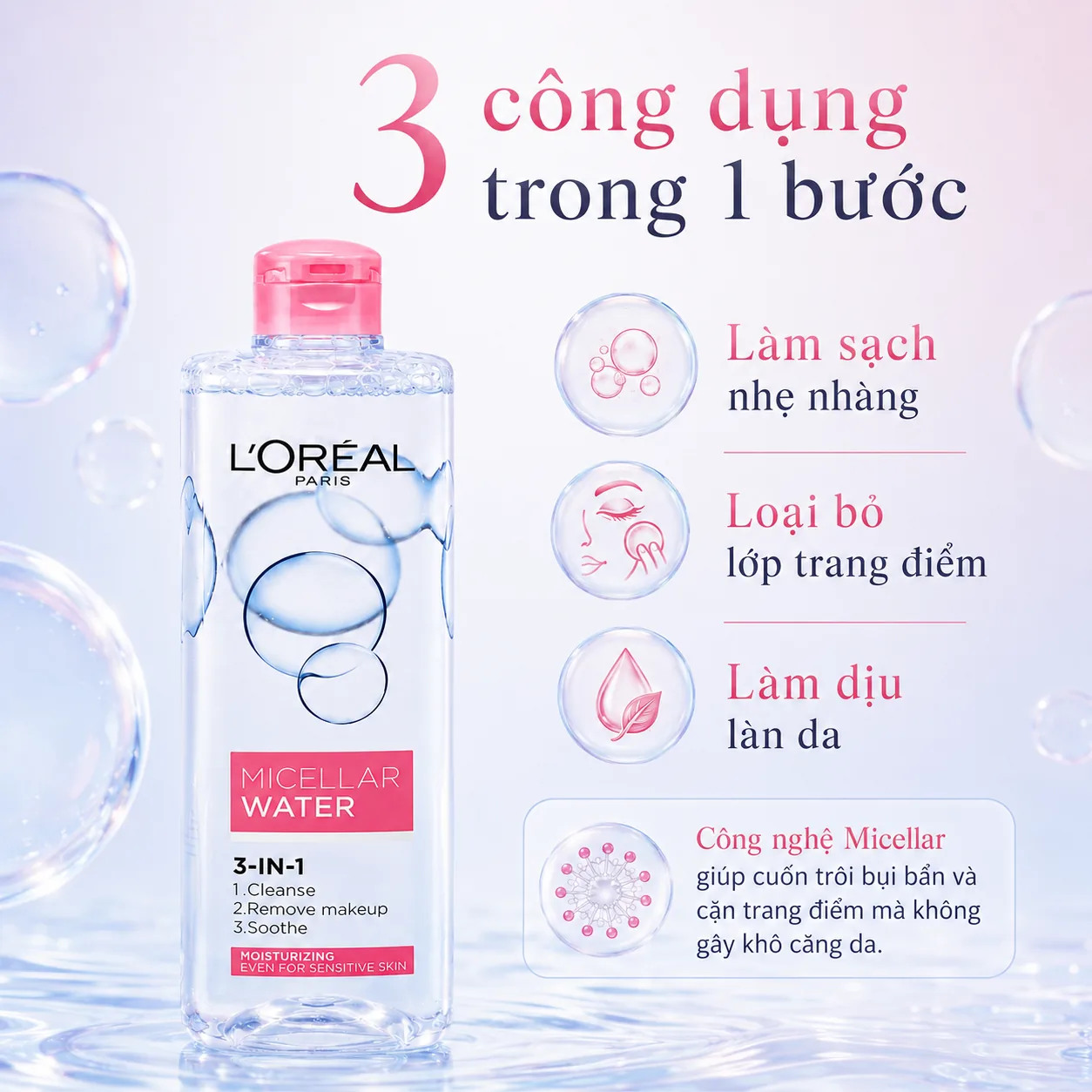 Nước tẩy trang dưỡng ẩm L'Oréal Paris Micellar Water 400ml 2
