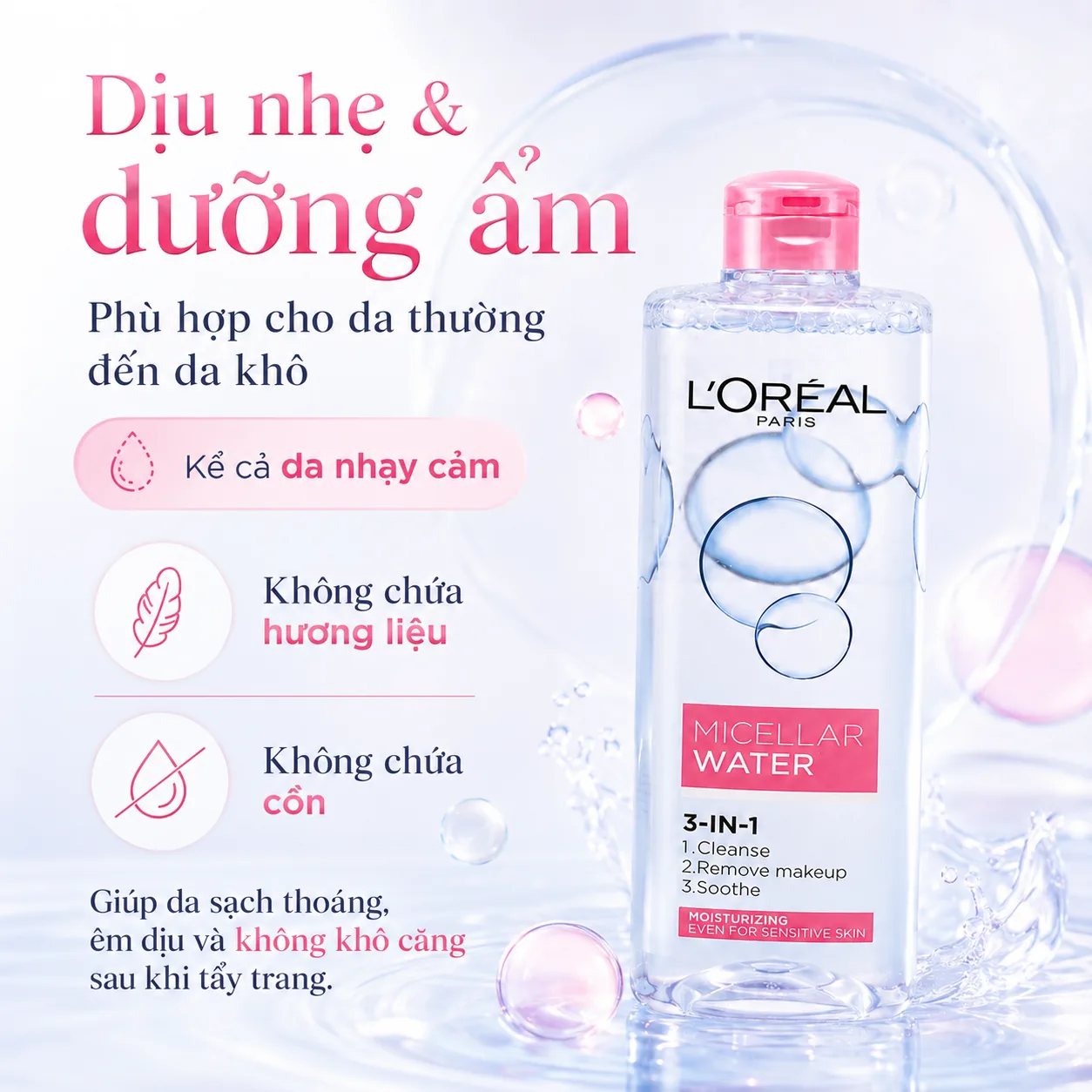 Nước tẩy trang dưỡng ẩm L'Oréal Paris Micellar Water 400ml 3