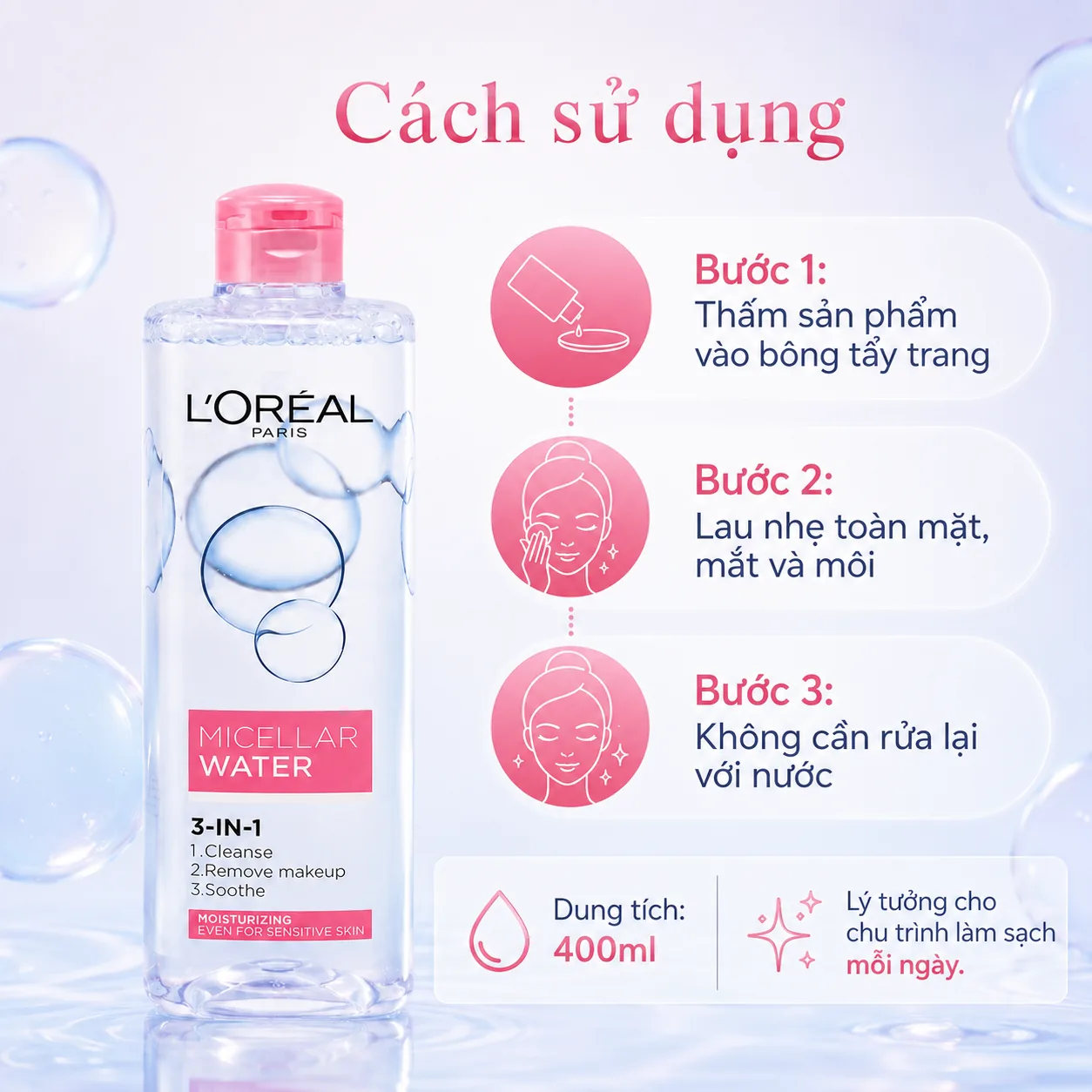 Nước tẩy trang dưỡng ẩm L'Oréal Paris Micellar Water 400ml 5