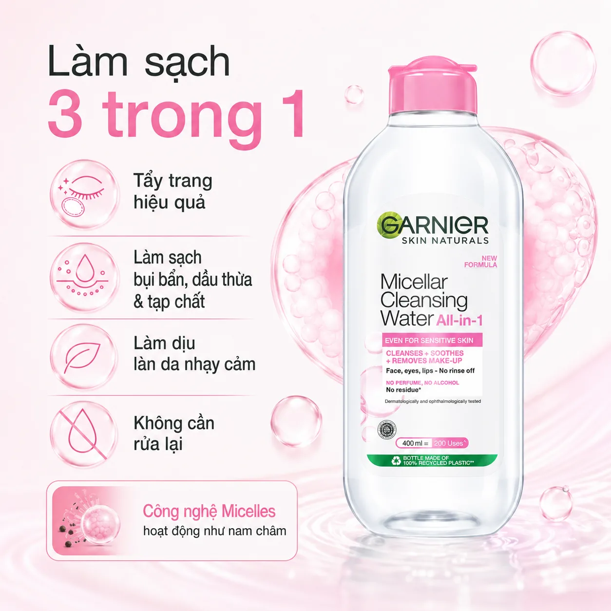 Nước tẩy trang Garnier Micellar Cleansing Water For Sensitive Skin 400ml 2