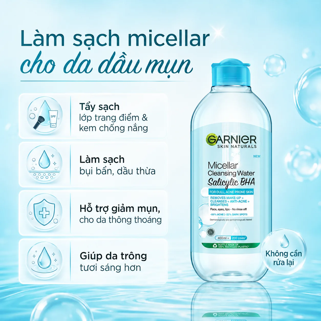 Nước tẩy trang Garnier Micellar Cleansing Water Salicylic BHA 400ml 2