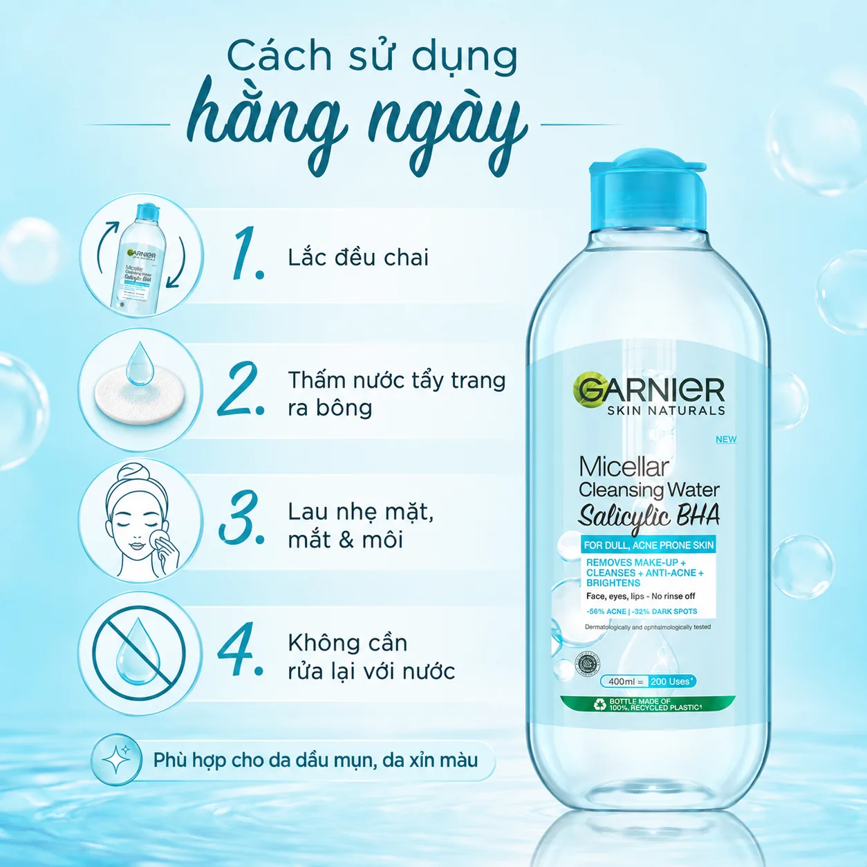 Nước tẩy trang Garnier Micellar Cleansing Water Salicylic BHA 400ml 4