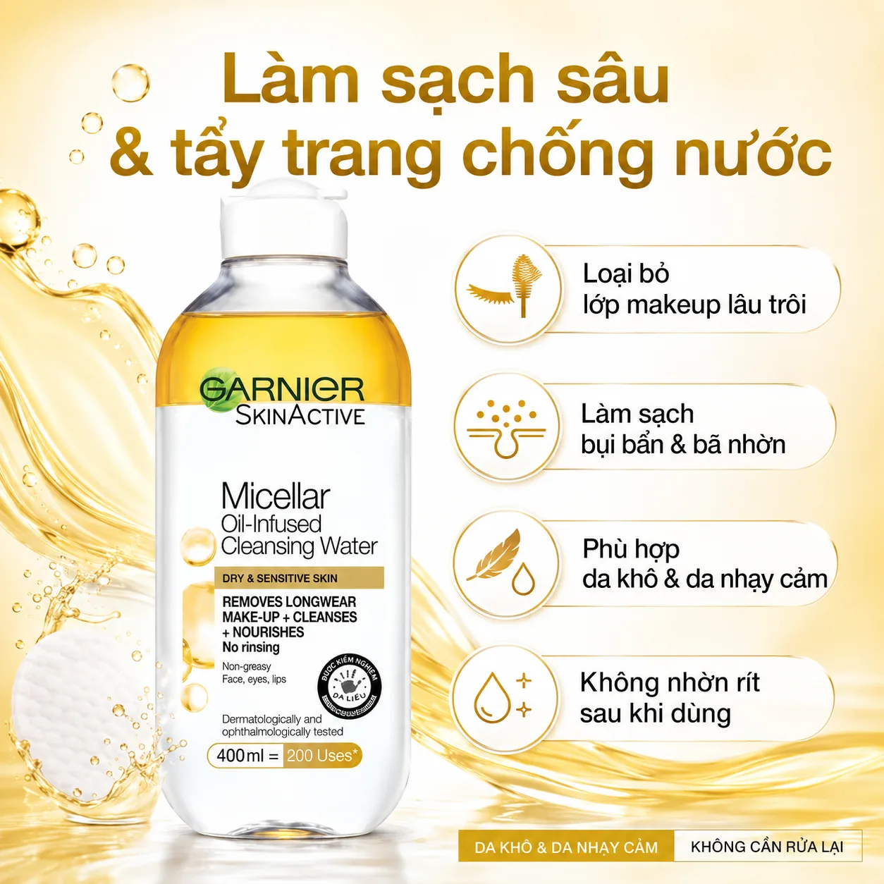 Nước tẩy trang Garnier Micellar Oil-Infused Cleansing Water 400ml 2