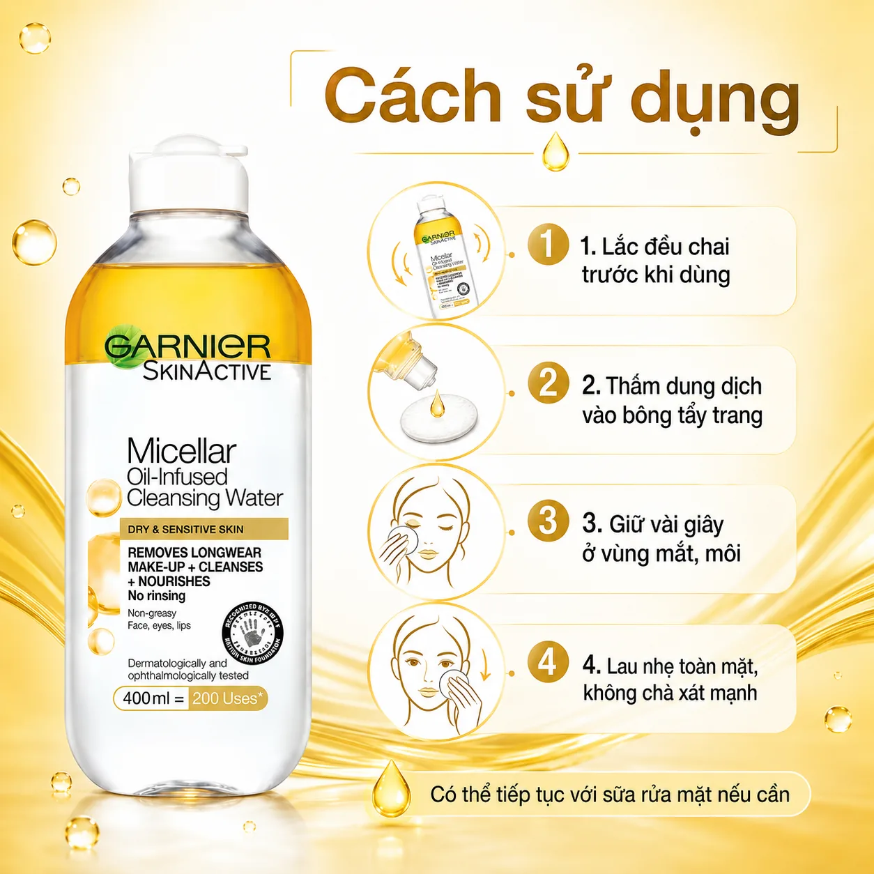 Nước tẩy trang Garnier Micellar Oil-Infused Cleansing Water 400ml 4