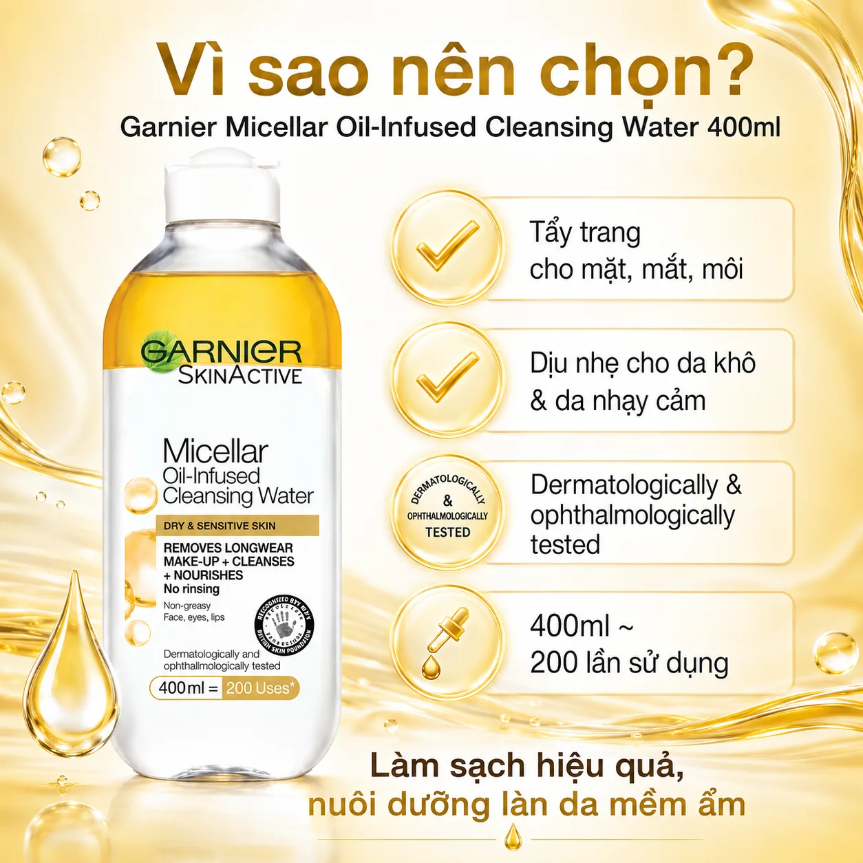 Nước tẩy trang Garnier Micellar Oil-Infused Cleansing Water 400ml 5