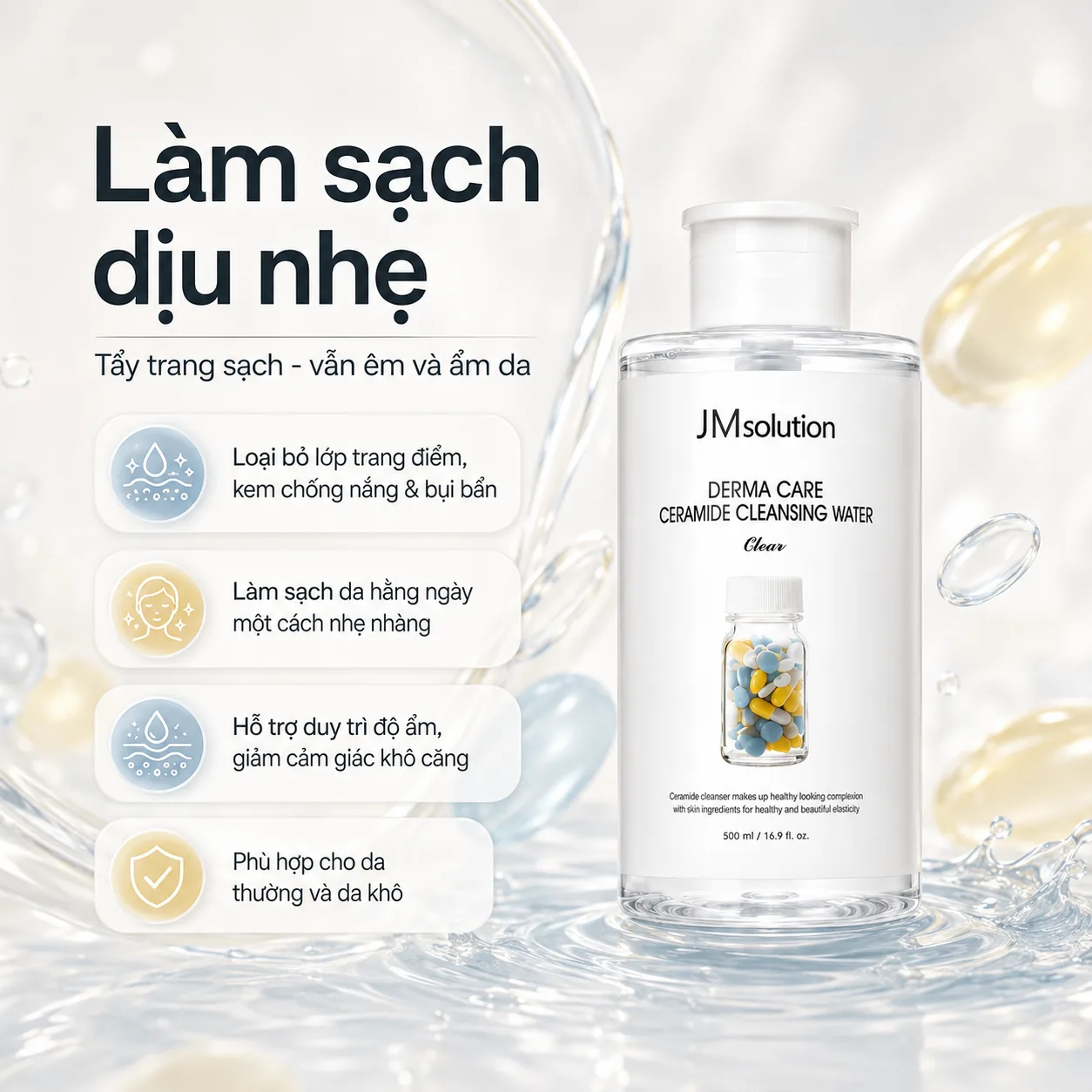 Nước tẩy trang phục hồi bảo vệ da JMsolution Derma Care Ceramide 500ml 2