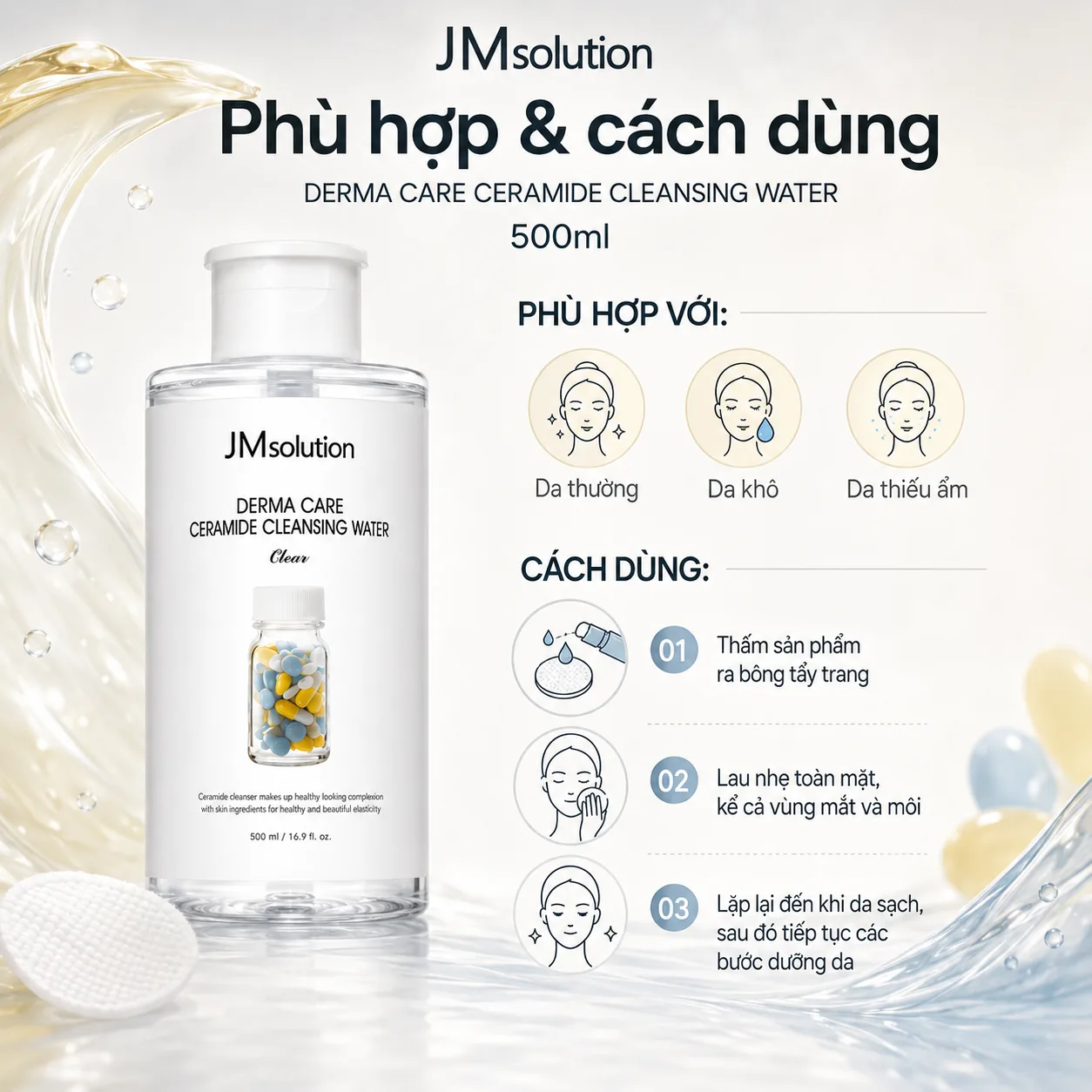 Nước tẩy trang phục hồi bảo vệ da JMsolution Derma Care Ceramide 500ml 4