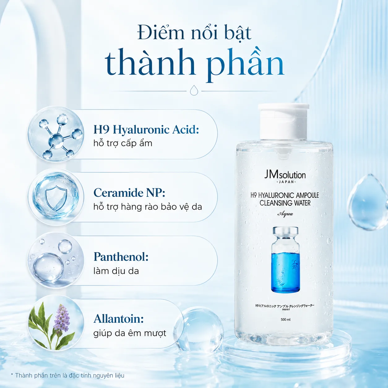 Nước tẩy trang cấp ẩm JMsolution H9 Hyaluronic Ampoule Aqua 500ml 3