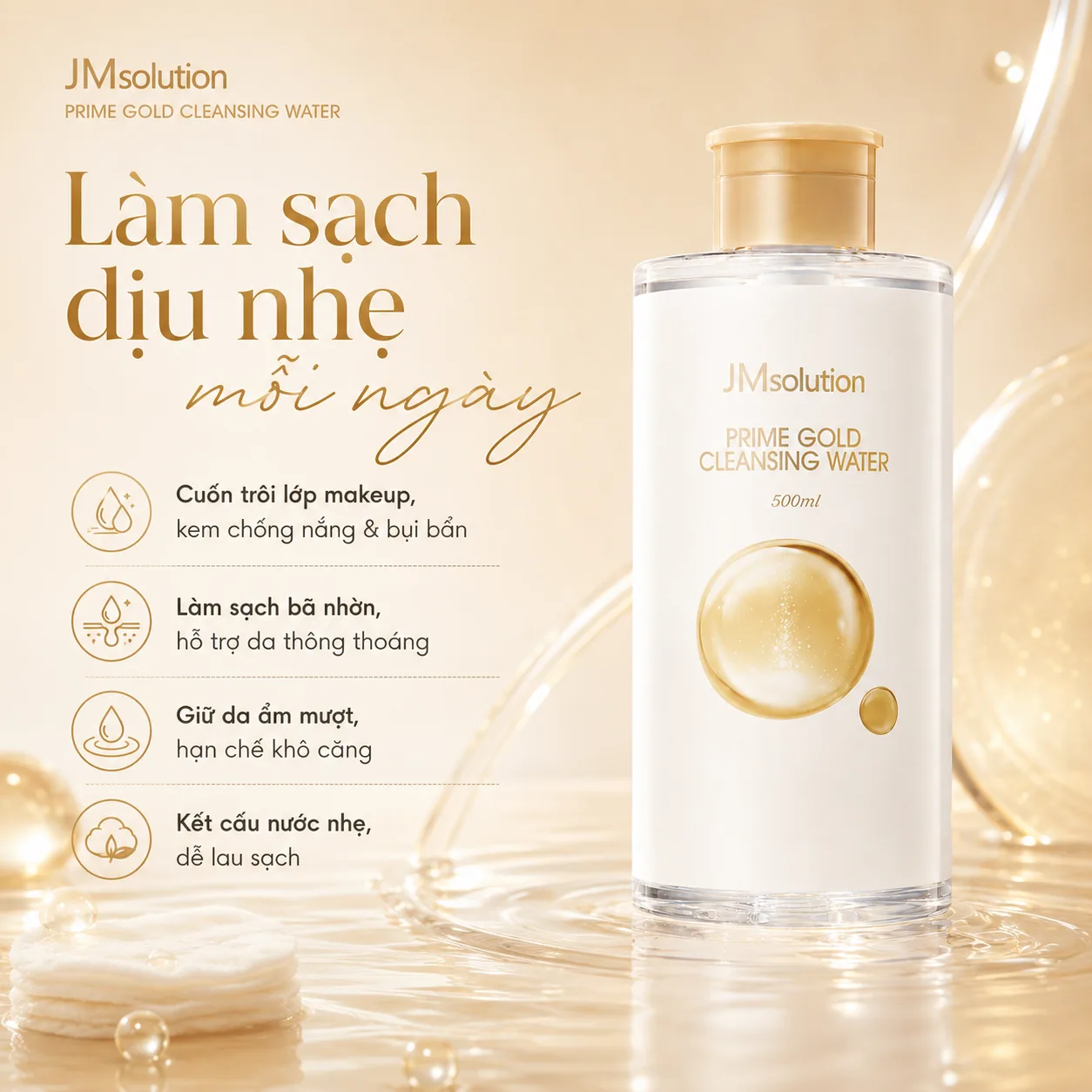 Nước tẩy trang JMsolution Prime Gold Cleansing Water 500ml 2