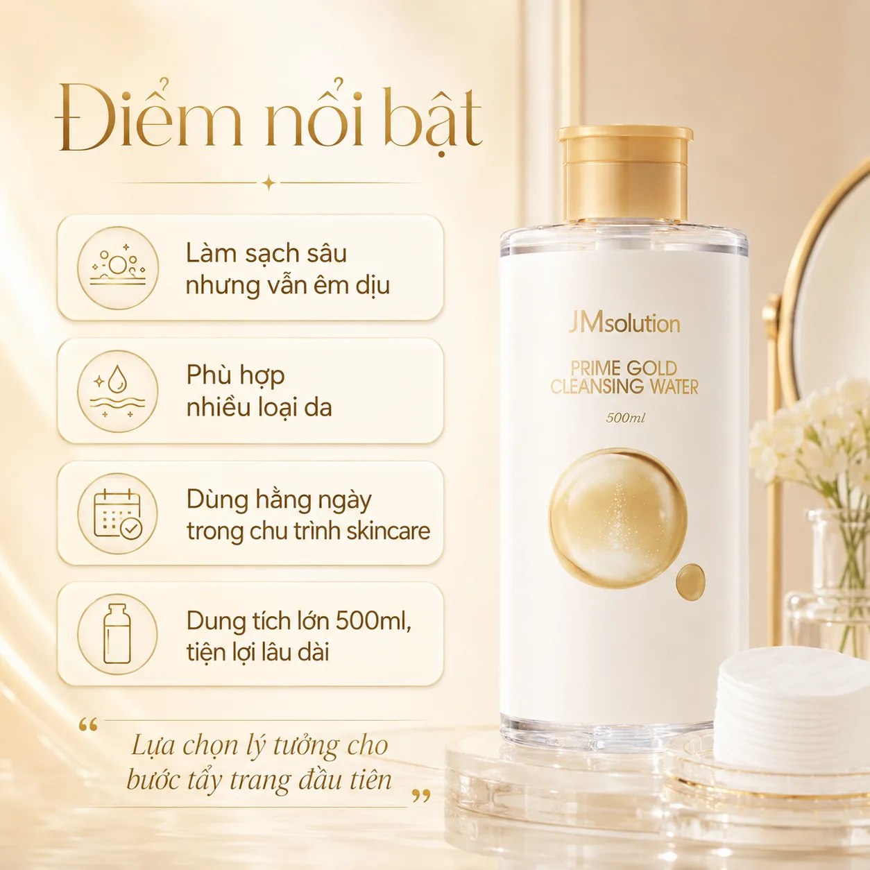 Nước tẩy trang JMsolution Prime Gold Cleansing Water 500ml 4
