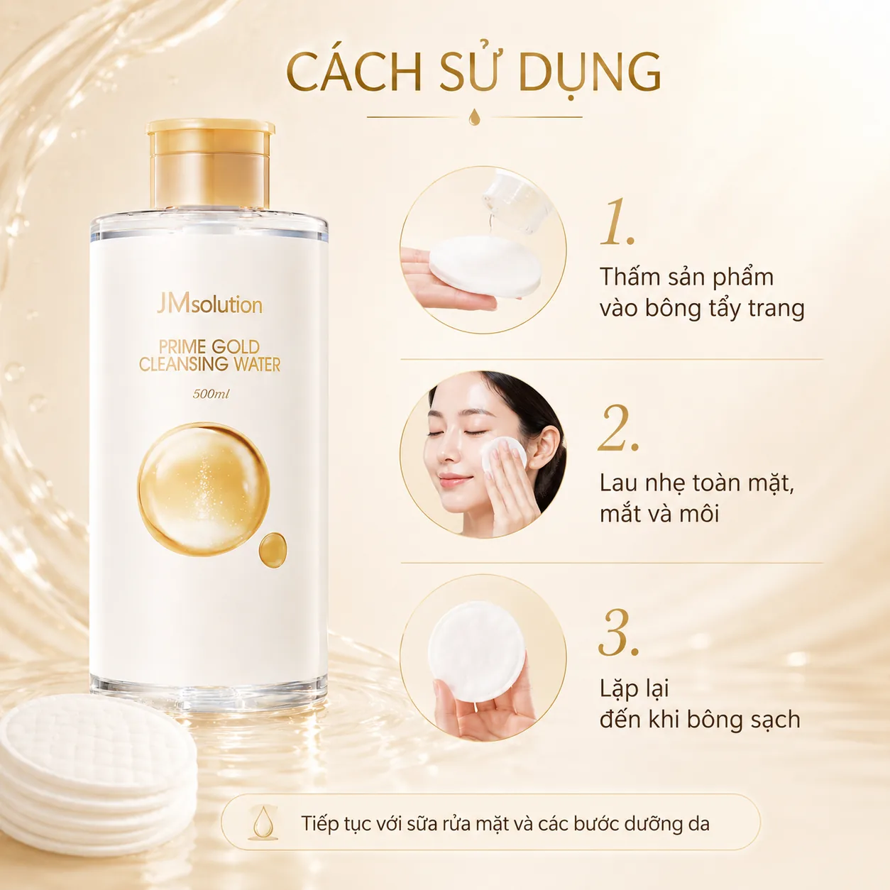 Nước tẩy trang JMsolution Prime Gold Cleansing Water 500ml 5