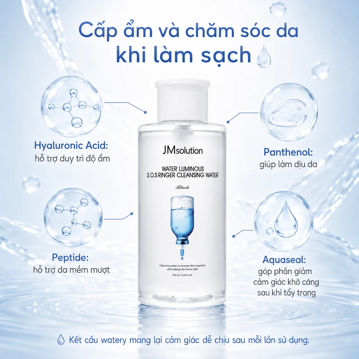 Nước tẩy trang làm sạch sâu JMsolution Water Luminous SOS Ringer 500ml 3