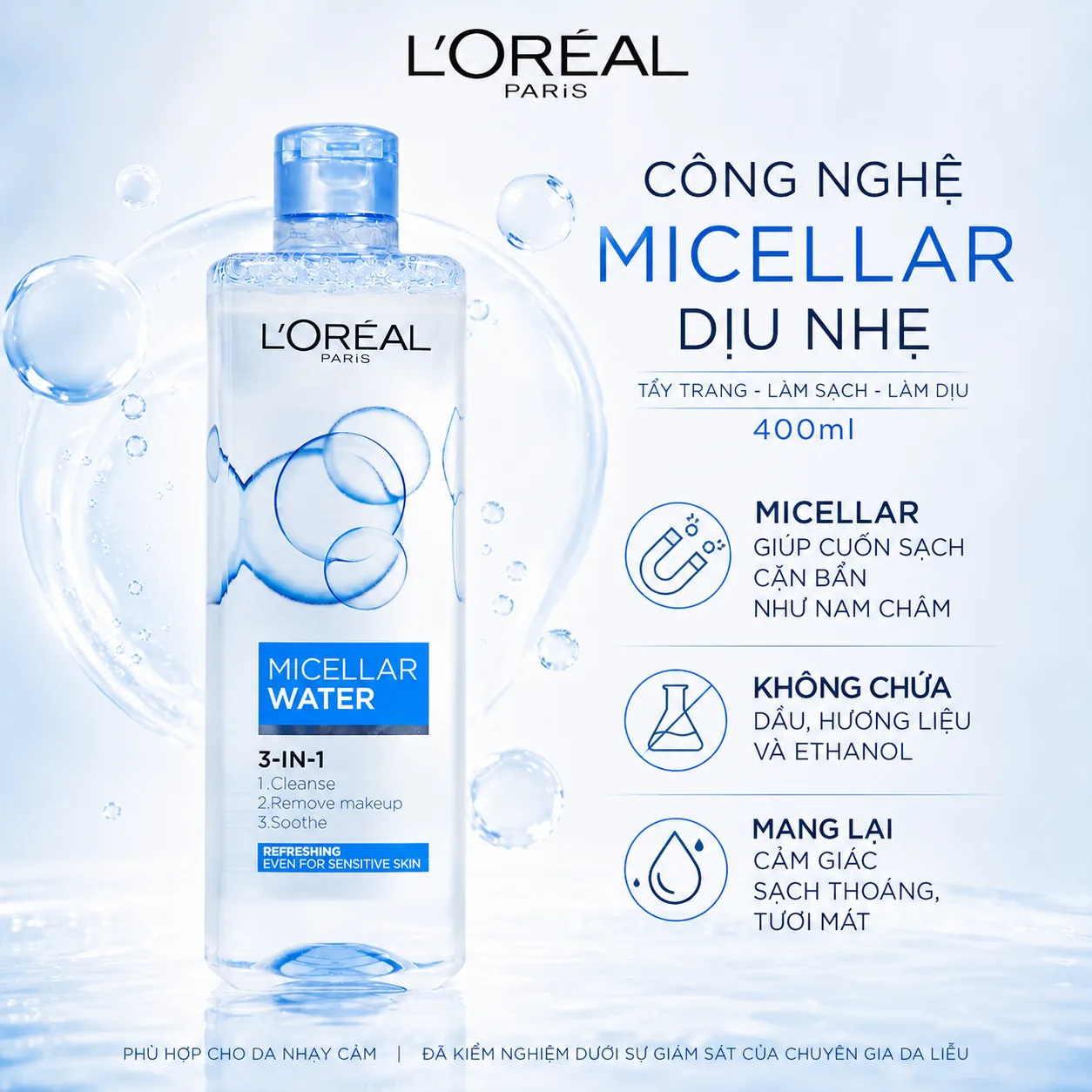 Nước tẩy trang L'Oréal Paris Micellar Water Refreshing 400ml 3