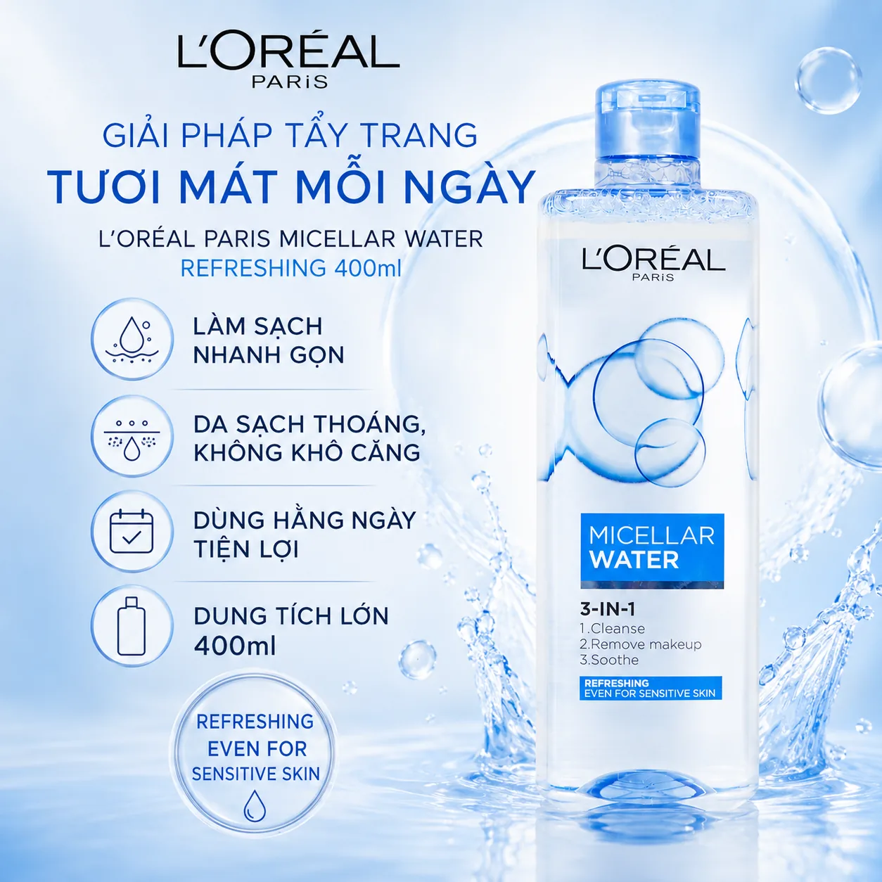 Nước tẩy trang L'Oréal Paris Micellar Water Refreshing 400ml 5