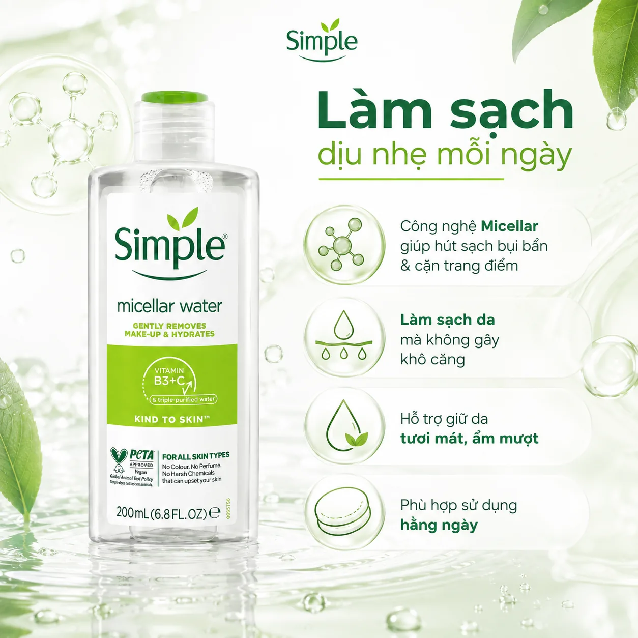 Nước tẩy trang Simple Micellar Cleansing Water 200ml 2