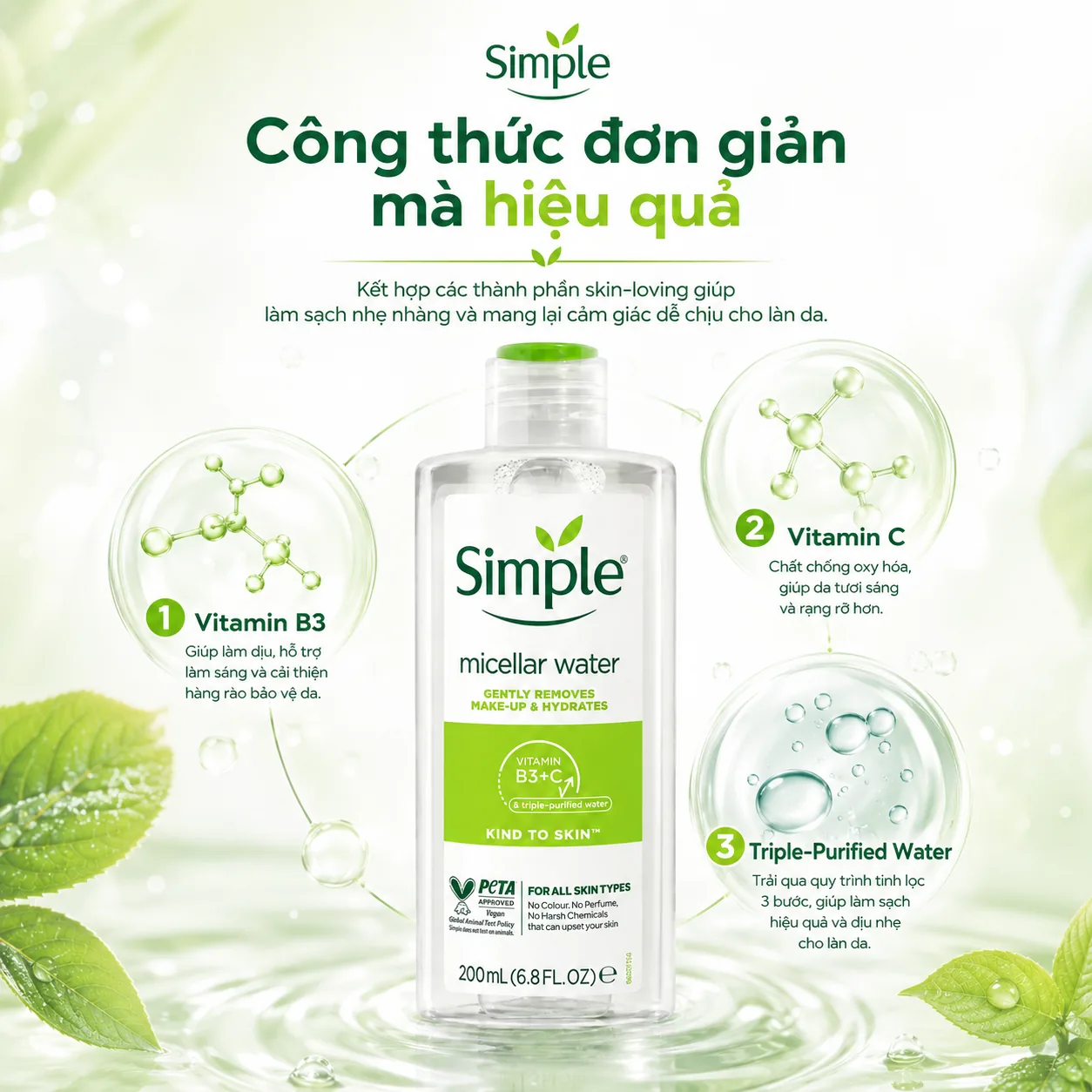 Nước tẩy trang Simple Micellar Cleansing Water 200ml 3