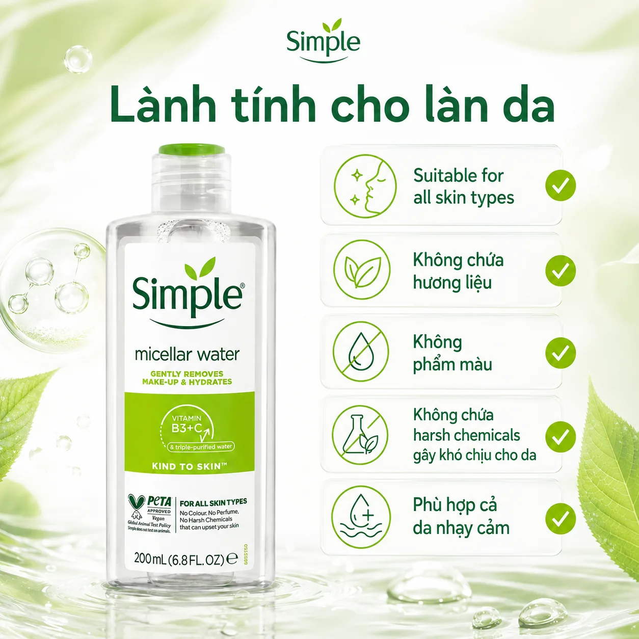 Nước tẩy trang Simple Micellar Cleansing Water 200ml 4