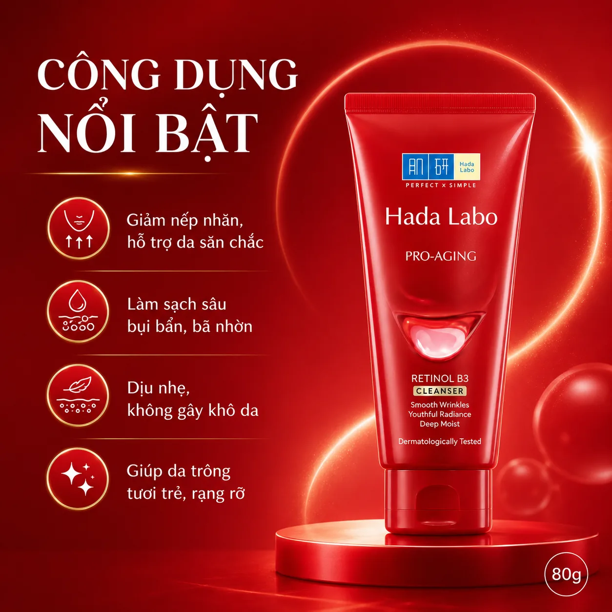 Sữa rửa mặt Hada Labo Pro Anti Aging Retinol B3 Cleanser 80g 2