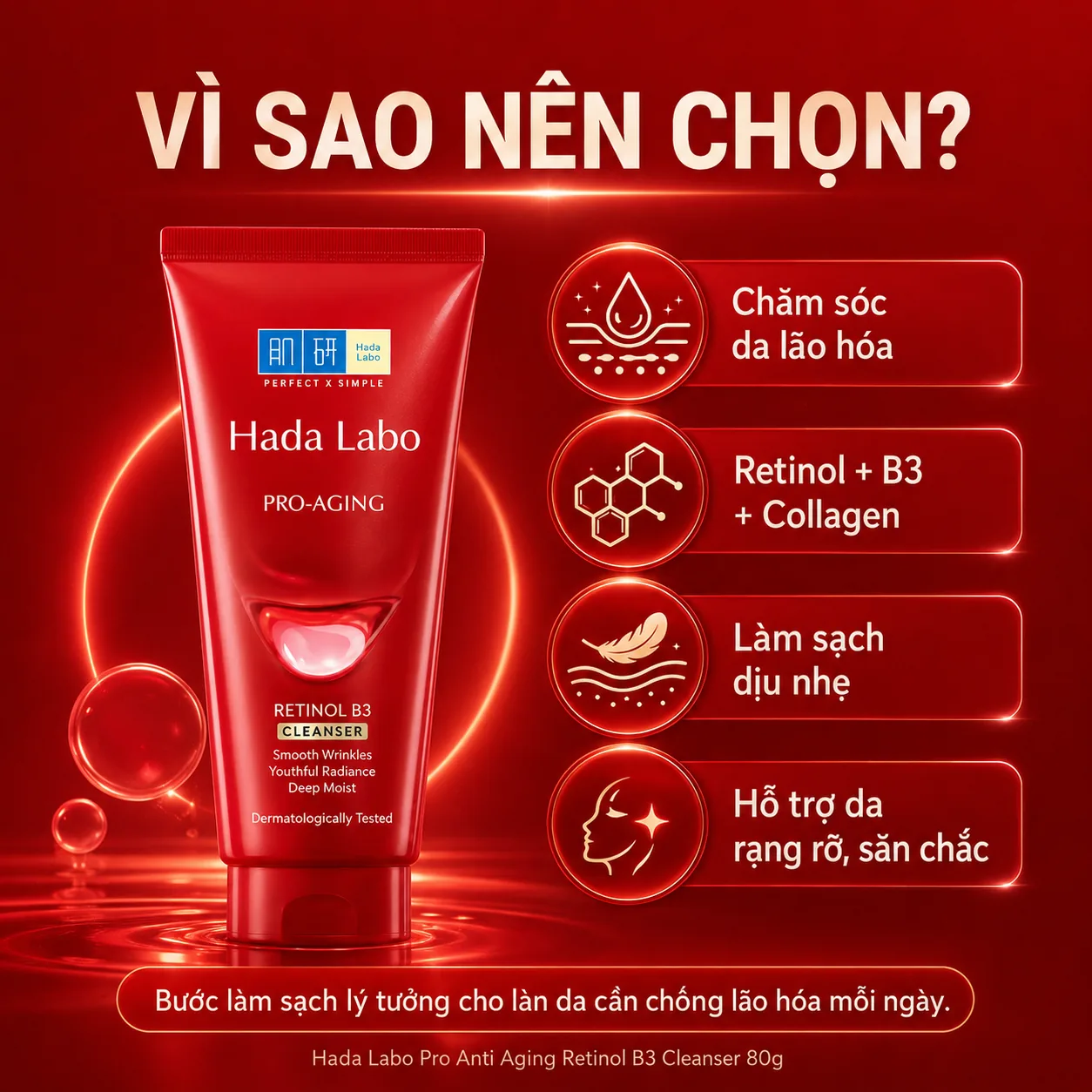 Sữa rửa mặt Hada Labo Pro Anti Aging Retinol B3 Cleanser 80g 5