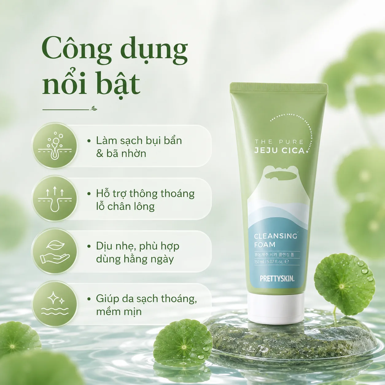 Sữa rửa mặt rau má làm sạch sâu Prettyskin The Pure Jeju Cica 150ml 2