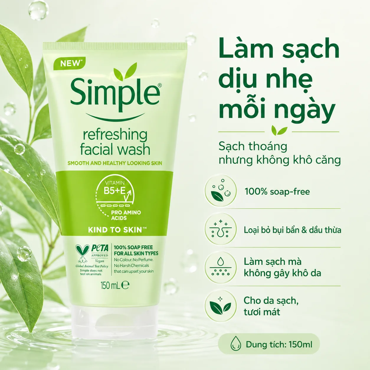 Sữa rửa mặt Simple Refreshing Facial Wash 150ml 2