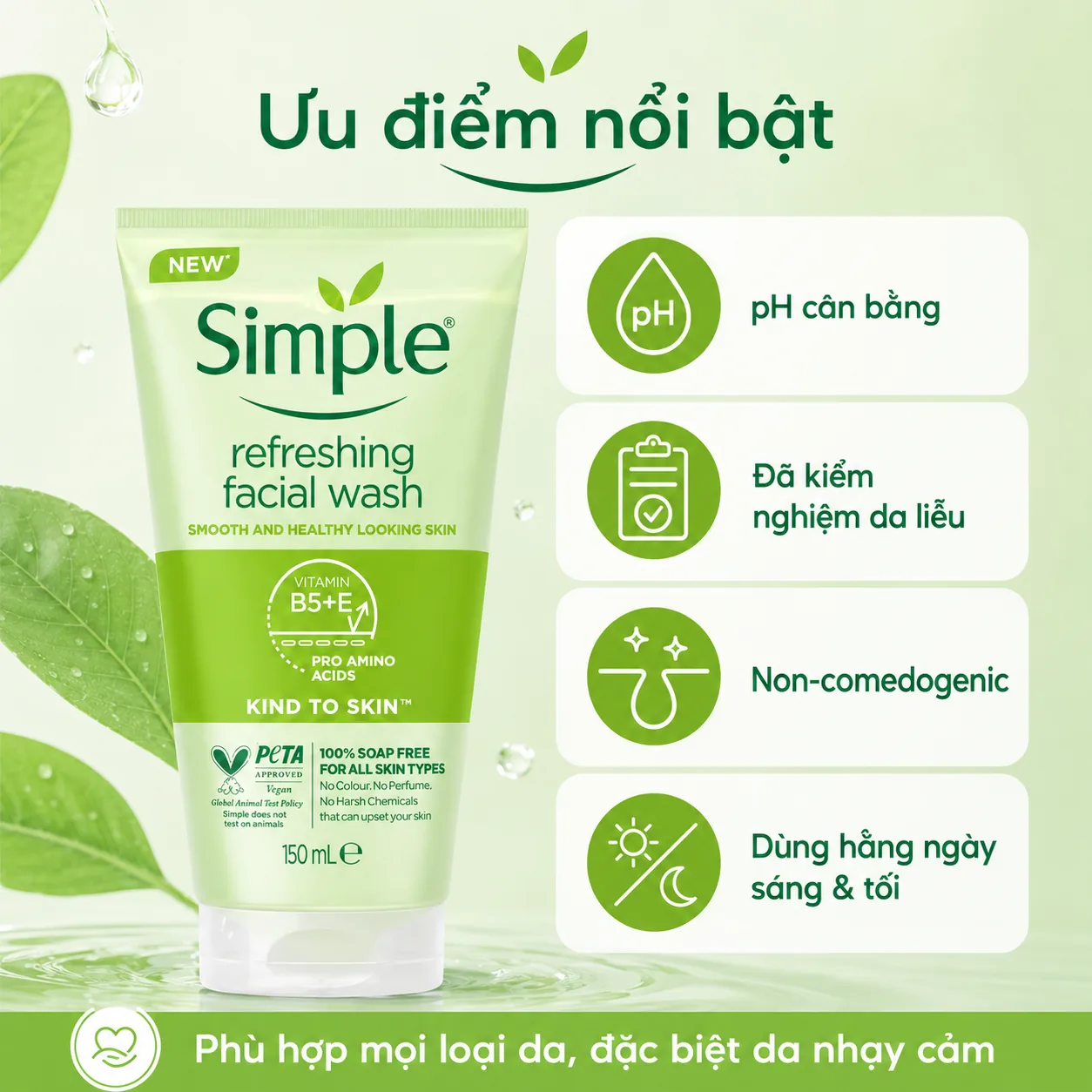 Sữa rửa mặt Simple Refreshing Facial Wash 150ml 4
