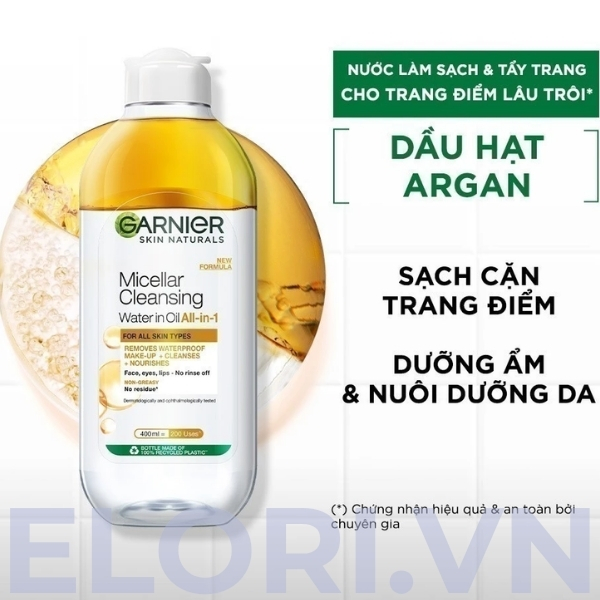 Nước Tẩy Trang Garnier Dành Cho Da Khô & Trang Điểm 2 Nước Tẩy Trang Garnier Trắng Dành Cho Da Khô & Trang Điểm