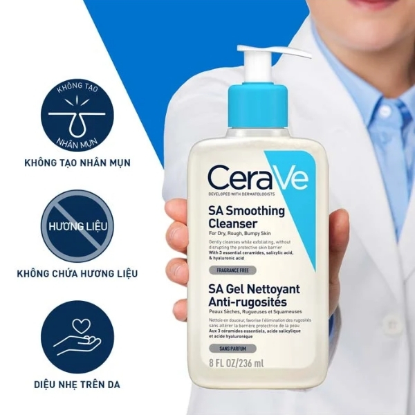Sữa Rửa Mặt CeraVe Hỗ Trợ Tẩy Da Chết - SA Smoothing Cleanser 3 Sữa rửa mặt Cerave Renewing SA Cleanser hỗ trợ tẩy da chết